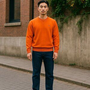 Tommy Hilfiger  Mens XL Sweater Orange Crest Logo Cotton Pullover Classic Preppy